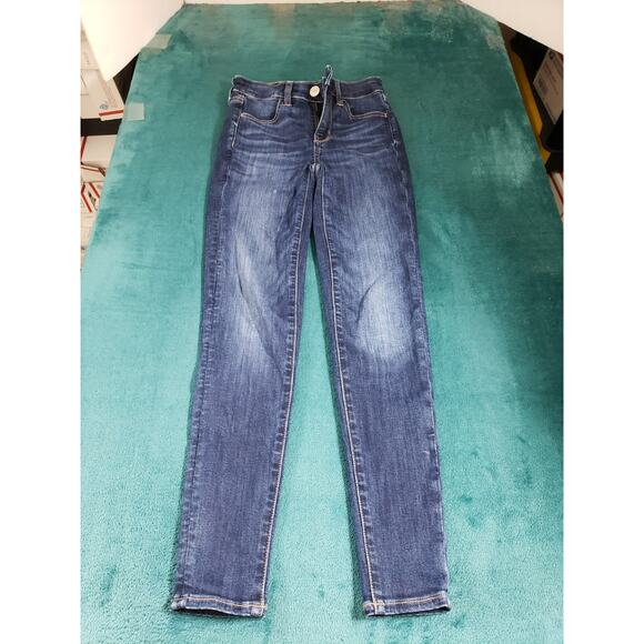 American Eagle Jeans Size 000 Short Womens Blue Stretch Ladies High Rise Jegging - Picture 1 of 14